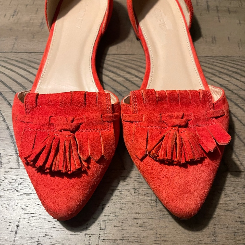 J. Crew Orange Suede Tassel Pointed Toe D'Orsay Flats - Picture 2 of 6